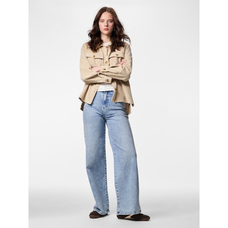 PIECES Effi L/S Fløjls Skjorte - White Pepper