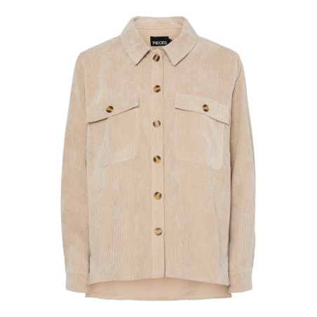 PIECES Effi L/S Fløjls Skjorte - White Pepper