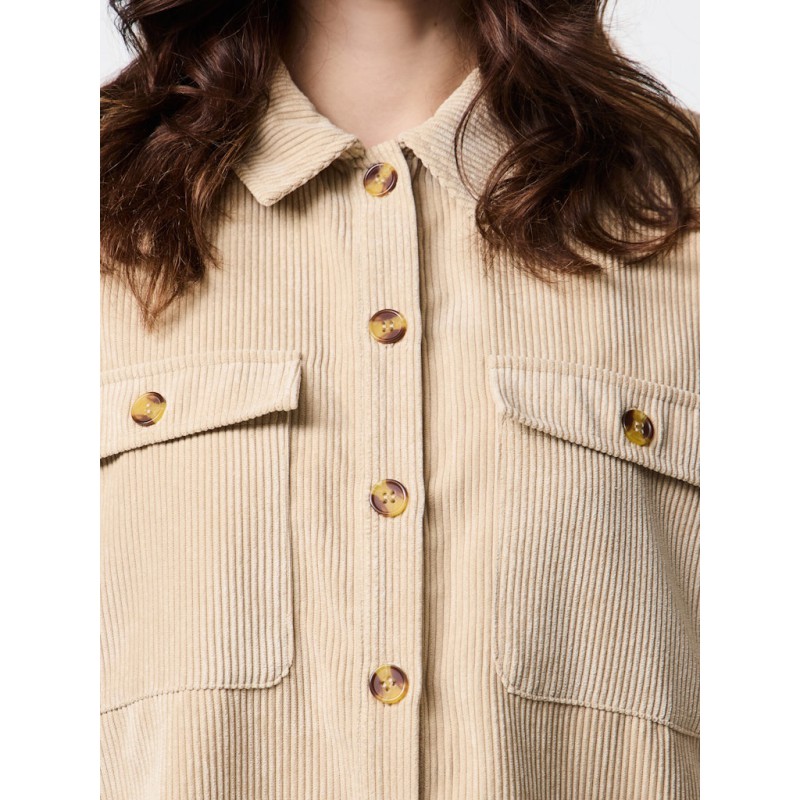 PIECES Effi L/S Fløjls Skjorte - White Pepper