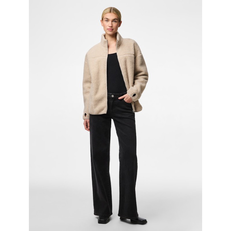 PIECES Sadia L/S Teddy Med Zip - Silver Gray