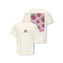 KIDS ONLT Carina S/S Løs Print T-shirt - Cloud Dancer / raspberry