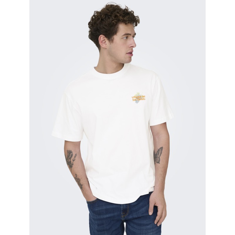 ONLY & SONS Fred Relaxed S/S Print T-shirt - Bright White / Vinedos