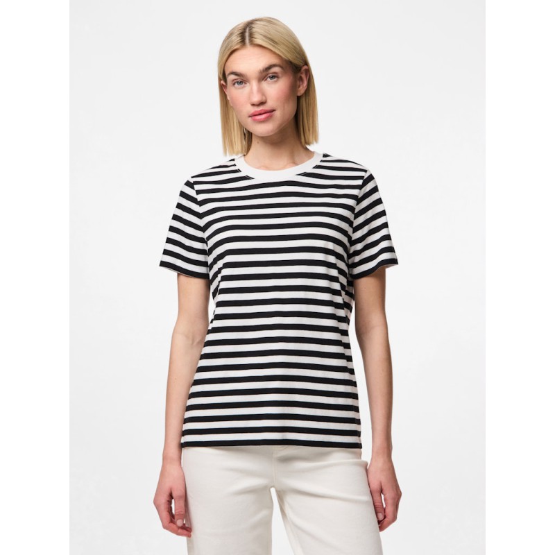 PIECES Ria S/S Stribet T-shirt - Sort