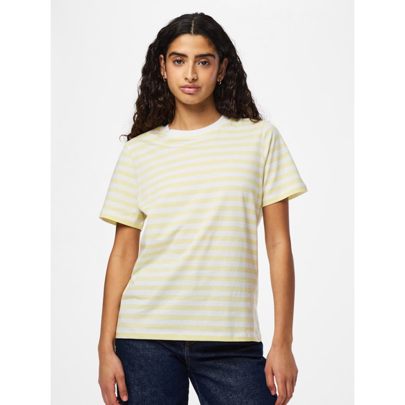 PIECES Ria S/S Stribet T-shirt -  French Vanilla