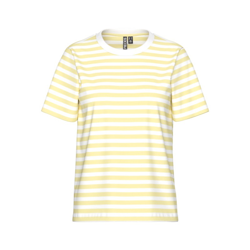 PIECES Ria S/S Stribet T-shirt -  French Vanilla