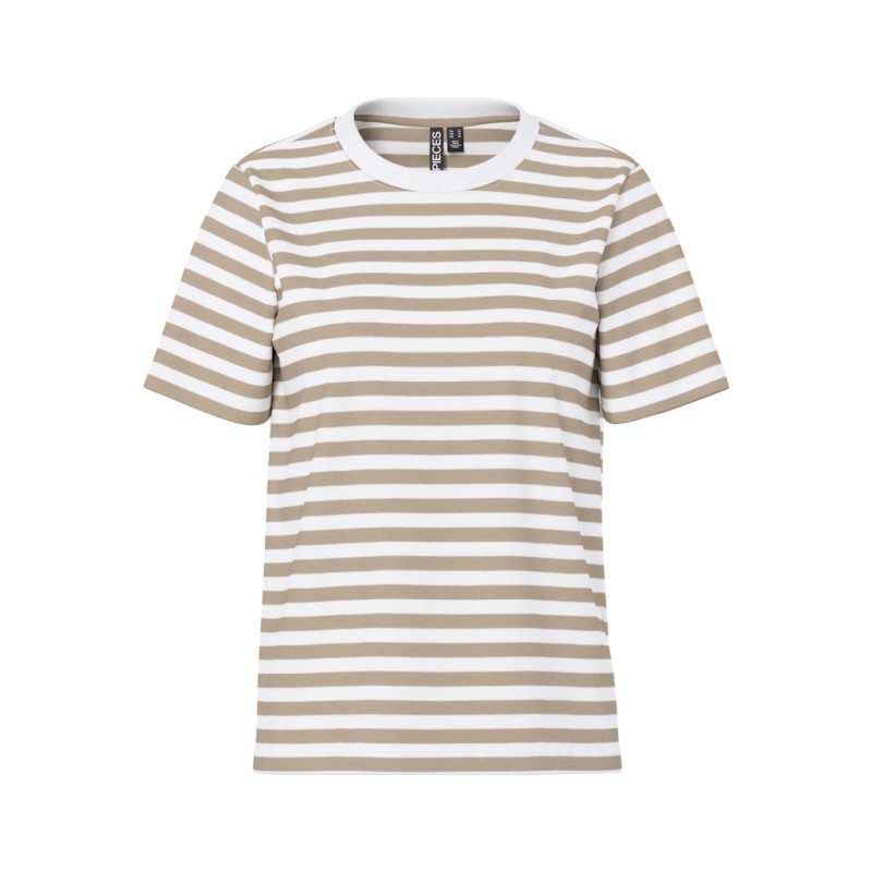 PIECES Ria S/S Stribet T-shirt - Silver Mink