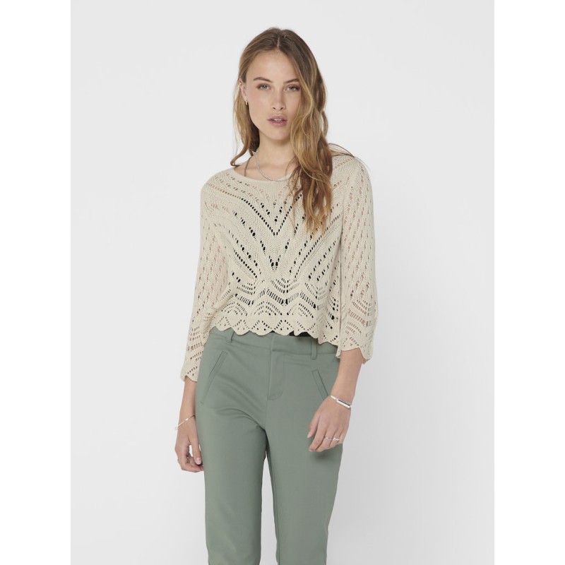 JDY New Sun 3/4 Cropped Strik Pullover - Tapioca