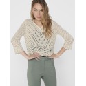 JDY New Sun 3/4 Cropped Strik Pullover - Tapioca