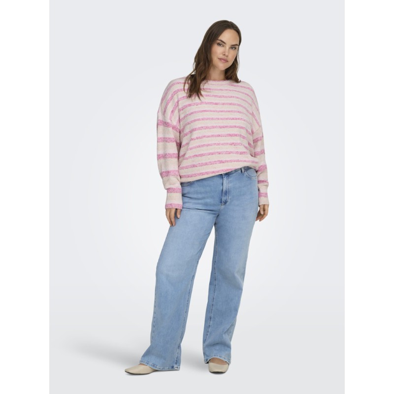 ONLY CARMAKOMA Johanna L/S Rund Hals Strik - Pink Yarrow