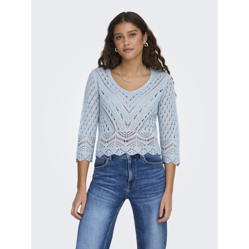 JDY New Sun 3/4 Cropped Strik Pullover - Cashmere Blue