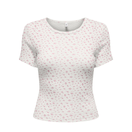 ONLY Madison S/S Rund hals Baby T-shirt - Cloud Dancer / Flower Romance Rose