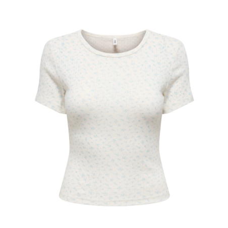 ONLY Madison S/S Rund hals Baby T-shirt - Cloud Dancer / Flower Winter Sky