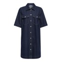 ONLY Belle S/S Button Kjole Denim - Dark Blue Denim
