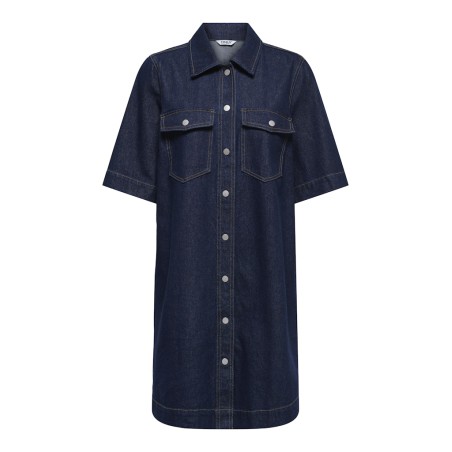 ONLY Belle S/S Button Kjole Denim - Dark Blue Denim