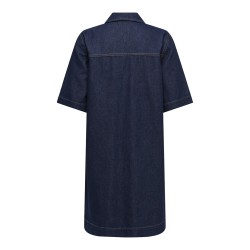 ONLY Belle S/S Button Kjole Denim - Dark Blue Denim