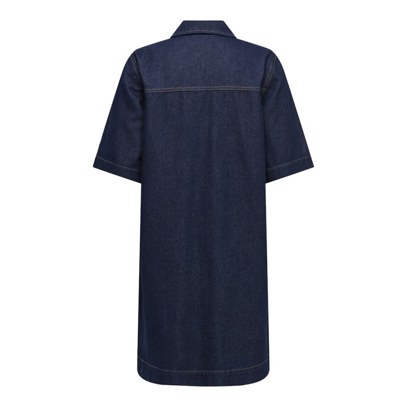 ONLY Belle S/S Button Kjole Denim - Dark Blue Denim