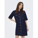 ONLY Belle S/S Button Kjole Denim - Dark Blue Denim
