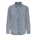 ONLY Vera L/S Blomster Broderi Denim Skjorte - Light Blue Denim
