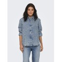 ONLY Vera L/S Blomster Broderi Denim Skjorte - Light Blue Denim