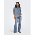 ONLY Vera L/S Blomster Broderi Denim Skjorte - Light Blue Denim