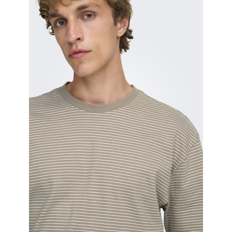 ONLY & SONS Fred Relaxed Stribet T-shirt - Desert Taupe