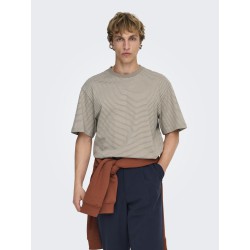 ONLY & SONS Fred Relaxed Stribet T-shirt - Desert Taupe