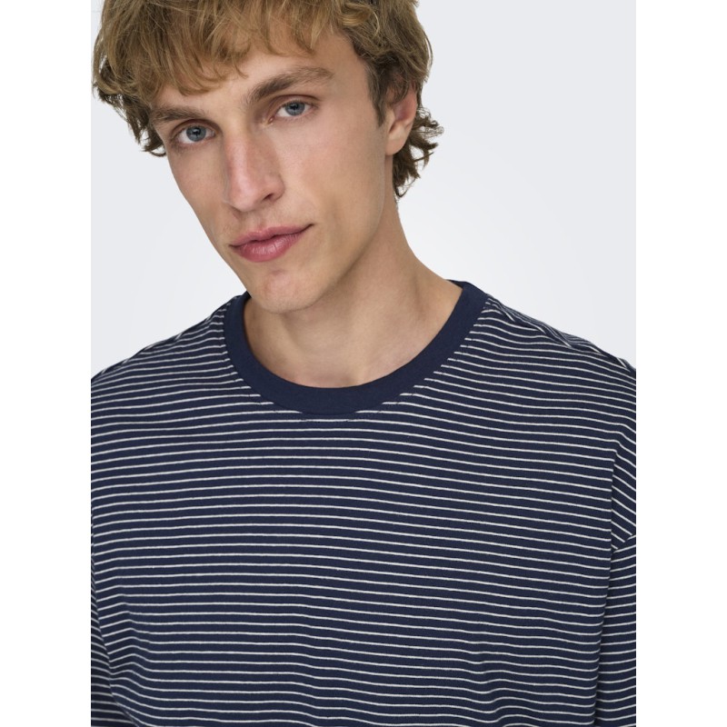 ONLY & SONS Fred Relaxed Stribet T-shirt - Navy Blazer
