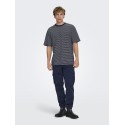 ONLY & SONS Fred Relaxed Stribet T-shirt - Navy Blazer