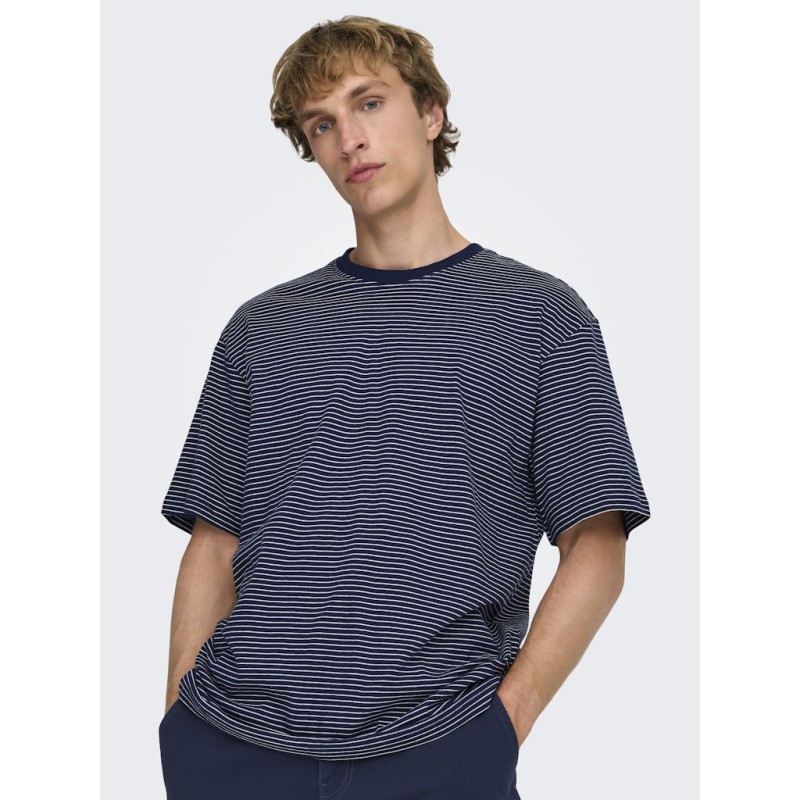 ONLY & SONS Fred Relaxed Stribet T-shirt - Navy Blazer