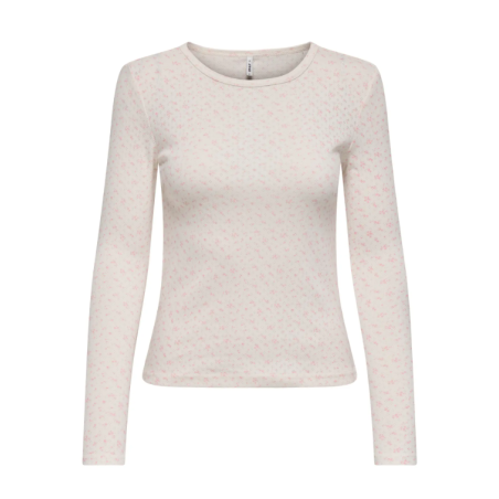 ONLY Madison L/S Rund Hals Bluse - Cloud Dancer / Flower Romance Rose