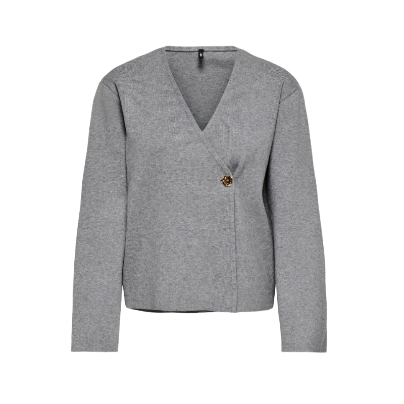 ONLY Jing L/S One Button Strik Cardigan - Medium Grey Melange