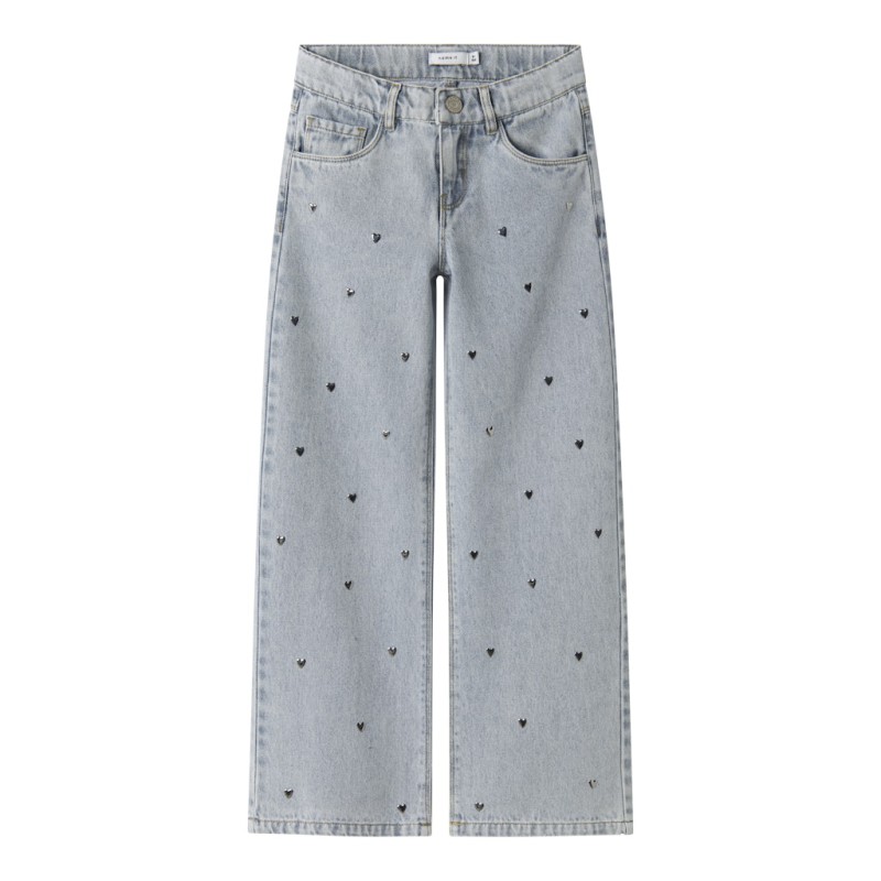 NAME IT Kids Rose Brede Hjerte Jeans - Light Blue Denim
