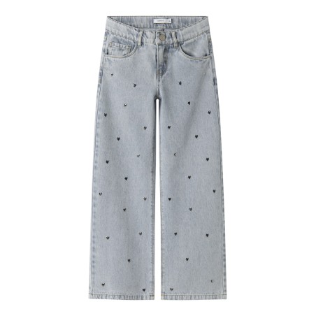 NAME IT Kids Rose Brede Hjerte Jeans - Light Blue Denim