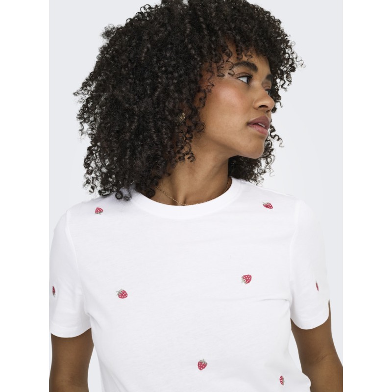 ONLY Ketty S/S T-shirt - Bright White / Strawberry
