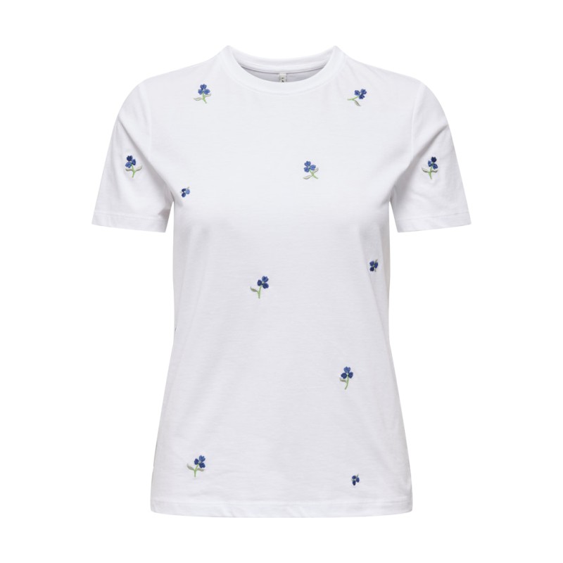 ONLY Ketty S/S T-shirt - Bright White / True Blue Flowers