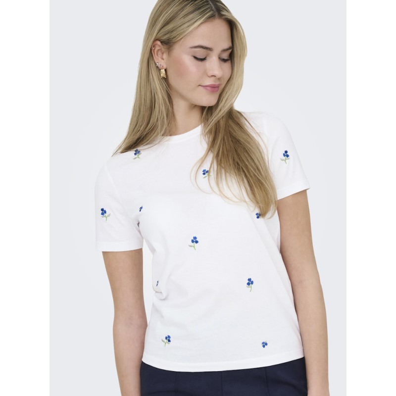ONLY Ketty S/S T-shirt - Bright White / True Blue Flowers