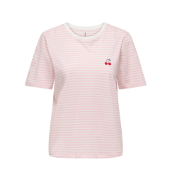 ONLY Happy S/S Broderi T-shirt - Cloud Dancer / Romance Rose