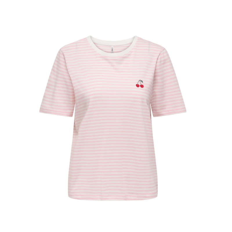 ONLY Happy S/S Broderi T-shirt - Cloud Dancer / Romance Rose