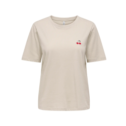 ONLY Happy S/S Broderi T-shirt - Oatmeal