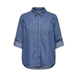 ONLY CARMAKOMA Yasmin L/S Stribet Skjorte - Medium Blue Denim