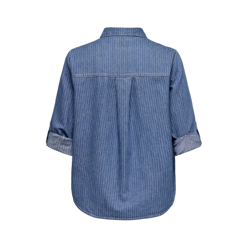 ONLY CARMAKOMA Yasmin L/S Stribet Skjorte - Medium Blue Denim