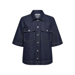 ONLY Belle S/S Denim Skjorte - Dark Blue Denim Rinse