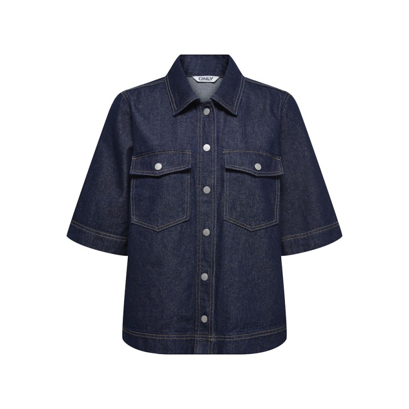 ONLY Belle S/S Denim Skjorte - Dark Blue Denim Rinse