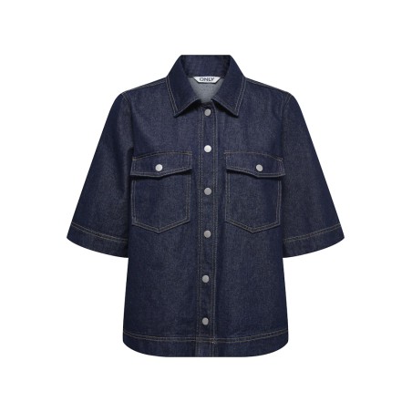 ONLY Belle S/S Denim Skjorte - Dark Blue Denim Rinse