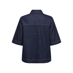 ONLY Belle S/S Denim Skjorte - Dark Blue Denim Rinse