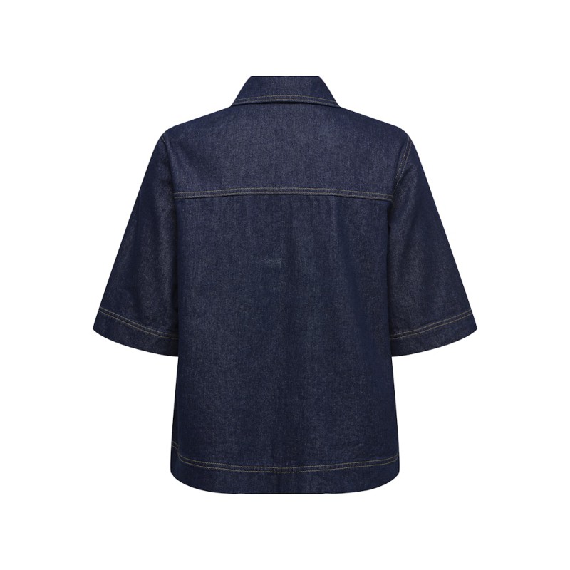 ONLY Belle S/S Denim Skjorte - Dark Blue Denim Rinse