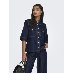 ONLY Belle S/S Denim Skjorte - Dark Blue Denim Rinse