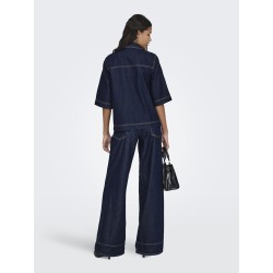 ONLY Belle S/S Denim Skjorte - Dark Blue Denim Rinse