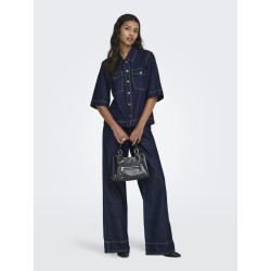 ONLY Belle S/S Denim Skjorte - Dark Blue Denim Rinse