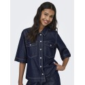 ONLY Belle S/S Denim Skjorte - Dark Blue Denim Rinse